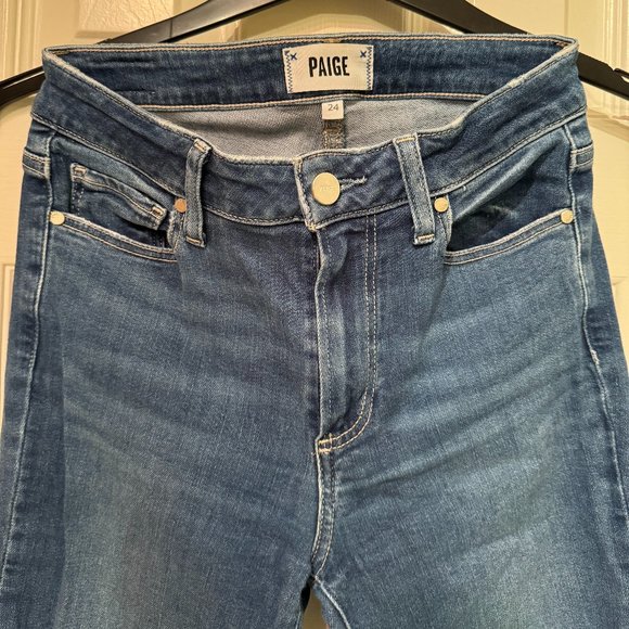 PAIGE - Hoxton High Waist Distressed Hem Ankle Skinny Jeans - Picture 6 of 15